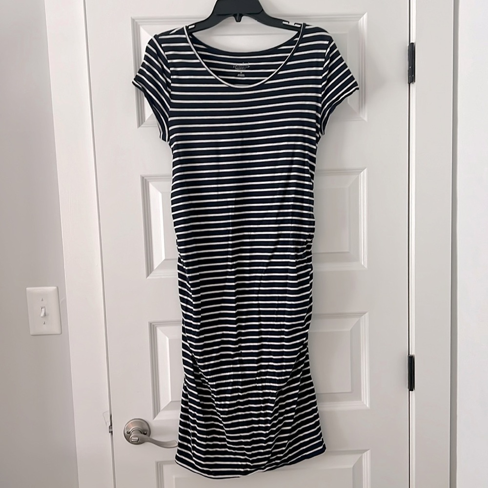 Blue and White Striped Maternity Dress